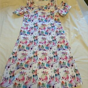 Rainbow Cat unicorn caticorn Print Cold-Shoulder girls XL Dress